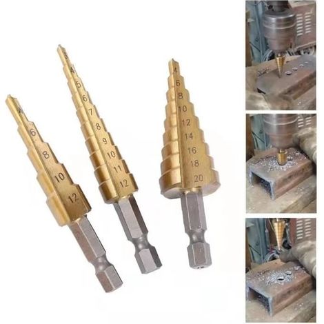 Foret étagé revêtu de titane à rainure droite,HSS,coupe-trou pour bois et métal,ensemble d'outils électriques,3-12mm,4-12mm,4-20mm (1/4)