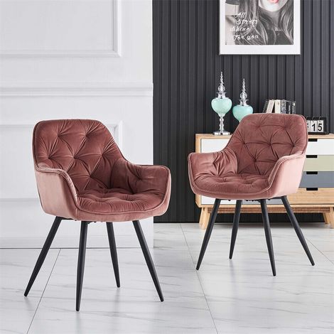 JYMTOM Set di 2 sedie da pranzo in velluto con braccioli, schienale, gambe in metallo - colore rosa (1/5)