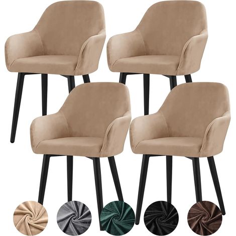 Housses de chaise extensibles en velours, lot de 4, housses de fauteuil universelles, amovibles et lavables, pour salle à manger, cuisine, banquet, mariage, fête (camel, 4 pièces) (1/5)