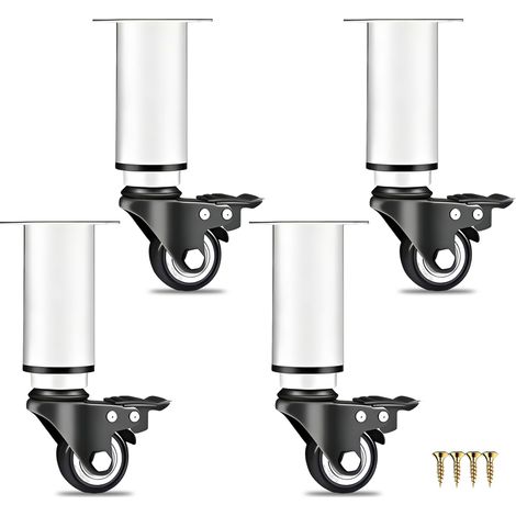 Pieds Réglables En Hauteur Avec Roulettes: 4 Pièces Pieds De Table Réglables 18-24cm Avec Roulettes Pivotantes Et Freins, Silencieuses à 360 ° Pied De Meuble Pour Fauteuil, Canapé, Chaise (Blanc) (1/5)