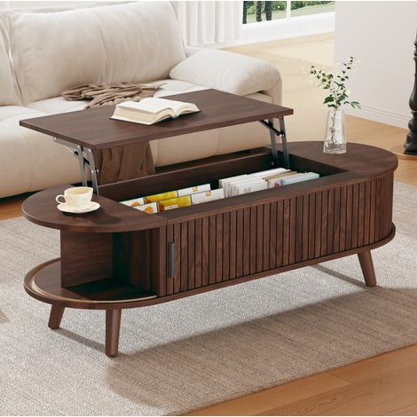 Höhenverstellbarer Couchtisch mit verstecktem Stauraum, 120 x 50 x 39,5 cm, Nussbaum OKMYHOME (1/5)
