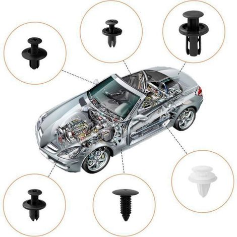 Clips Voiture - - 100 Pièces - 6 Tailles - Rivet Plastique - Agrafes Carrosserie (1/4)
