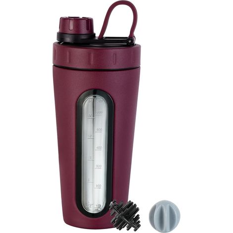 Protein Shaker Flasche 28 oz Edelstahl Becher sichtbares Fenster inkl. 2 Kugeln (1/5)