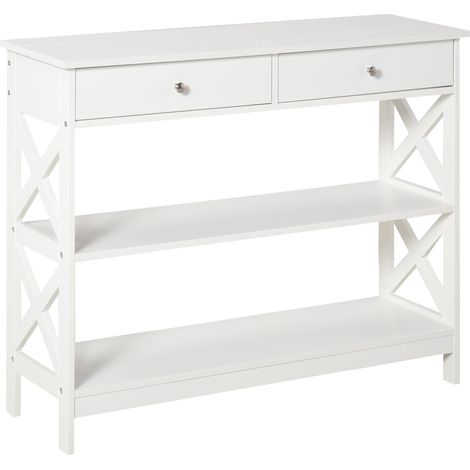 Consolle Ingresso 2 Cassetti 100x30,5x80 cm in MDF Bianco (1/5)