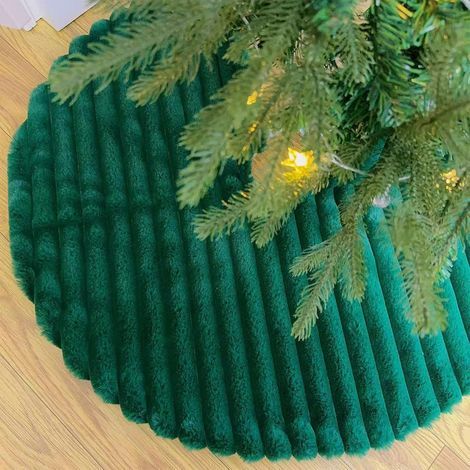 Gonna rotonda per albero di Natale in finta pelliccia verde da 90 cm, tappeto morbido e soffice per albero di Natale, per decorazioni, feste e casa. (1/3)