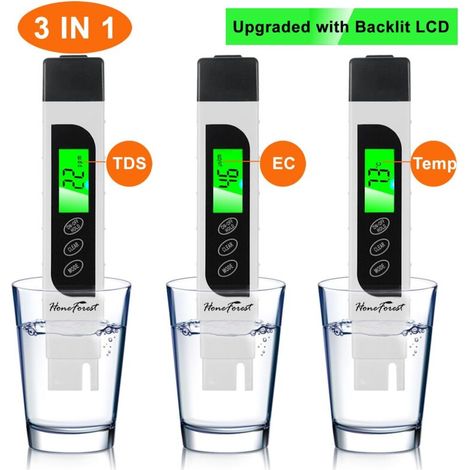 Analizzatore di qualità dell'acqua, misuratore TDS, EC e temperatura HoneForest 3 in 1, 0-9990 ppm (1/4)