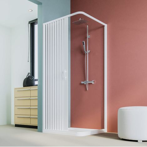 Forte - Box doccia angolare riducibile apertura laterale a soffietto 80-60x120-100 cm altezza 185 cm - Serie Colibrì Plus Alfa (1/4)