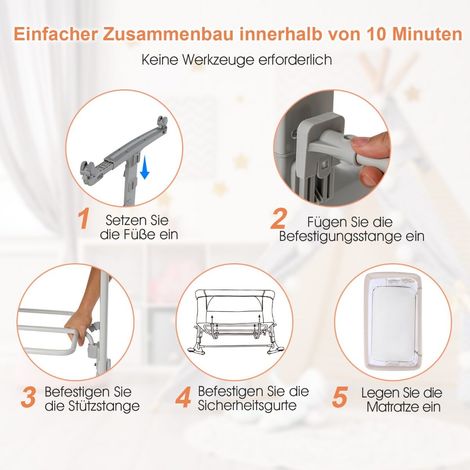 Lit bébé 3 en 1 : lit co-dodo et berceau avec matelas, lit latéral avec moïse - beige (1/5)
