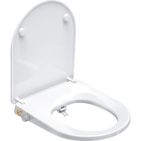 Abattant wc japonais,Abattant WC Forme D avec frein de chute, non électrique avec double buses rétractables autonettoyantes,Kit Abattant japonais, Lunette de Toilette Universelle, Blanc