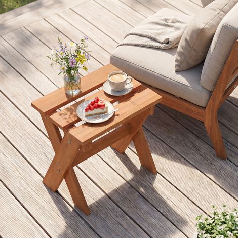 COSTWAY Side Table Flower Stand Small Solid Wood Accent End Table (1/5)