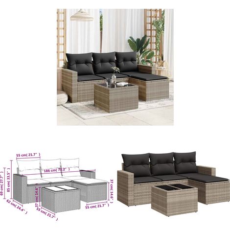 5-tlg. Garten-Sofagarnitur mit Kissen Hellgrau Poly Rattan - Gartenmöbel - Esszimmergarnitur - Rattan Möbel - Outdoor Sofa - Lounge Set - Home & Living (1/3)