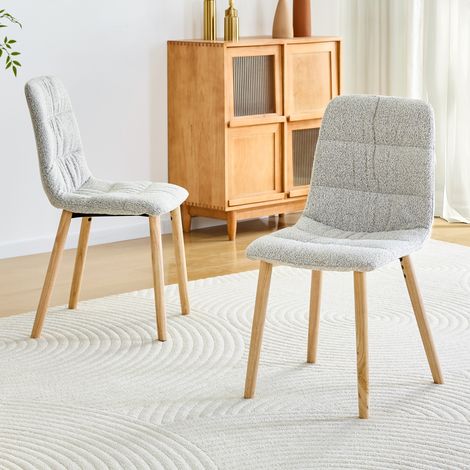 Set di 2 sedie da pranzo in tessuto grigio chiaro con gambe in legno di quercia, 88 cm (1/5)