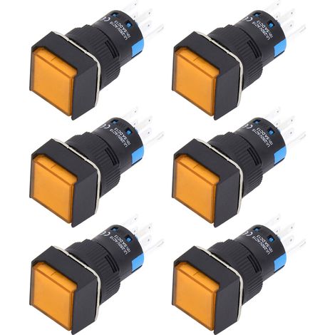 Bouton poussoir carré 16mm 8 broches BERM/BEM-LA16-22DS-F, interrupteur à verrouillage instantané avec voyant lumineux jaune, 25 pièces, 220V, pour panneau de commande. (1/5)