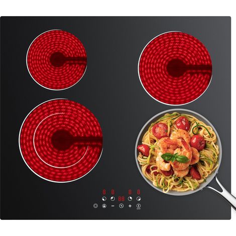 CDV Plaque Vitrocéramique 4 Foyers Encastrable 6400W 9 Niveaux Minuterie 99 Min Commande Tactile Sécurité Enfant CDVER64B