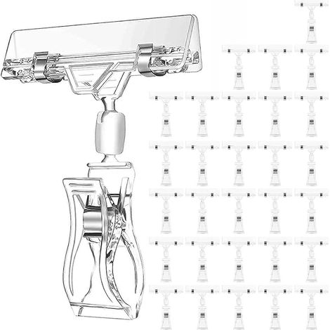 Lot de 30 porte-étiquettes à pince, clips rotatifs en plastique transparent, pour affichage de produits, pinces pour étiquettes de prix (1/5)