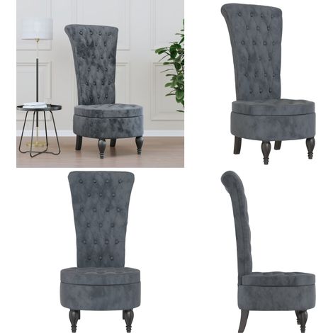 Chaise à dossier haut gris foncé velours conception de bouton - Chaise en velours - Chaise de bureau (1/5)