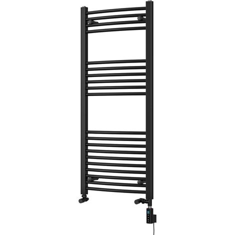 Zennor - Black Dual Fuel Towel Rail H1200mm x W500mm Thermostatic WIFI - Curved (1/3)
