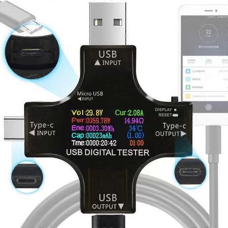 Testeur USB couleur, multimètre numérique pour la mesure des tensions et des courants (1/4)