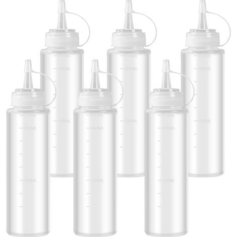 Set di 6 flaconi dosatori da 240 ml con tappo per salse, ideali per aceto, olio d'oliva, ketchup e maionese. (1/5)