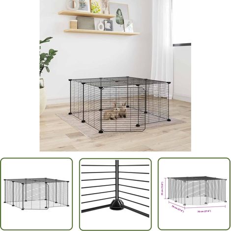 The Living Store Cage animaux de compagnie à 12 panneaux et porte Noir 35x35 cm - Cage Animal Domestique - Cage Chien - Cage Lapin - Abri Petit Animal - Parc Animal (1/4)
