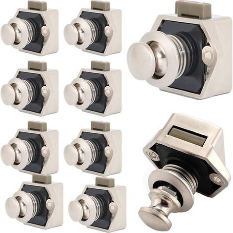 Fermeture à bouton-poussoir pour meuble – Lot de 10 pièces – Métal ABS et alliage de zinc – Pour épaisseur 15 à 27 mm (1/5)
