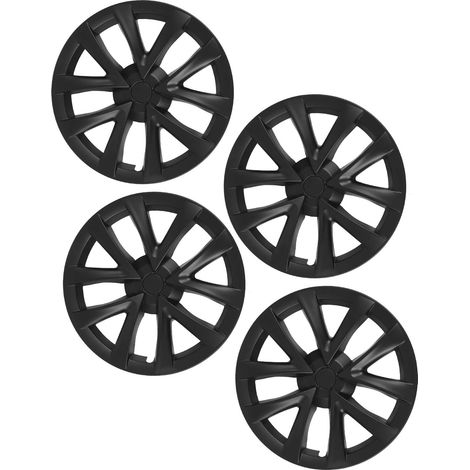 Satz mit 4 Radkappen (18 Zoll) für Model S, kariertes Design, Rundumschutz, robuste Konstruktion, kompatibel mit Tesla Model 3 (2017–2023), mattschwarz (1/5)
