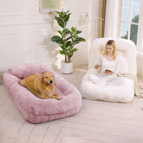Lit / Canapé-méridienne pour humains et chiens – Fauteuil de sol gaming réglable sur 5 positions – Idéal pour le salon, le gaming, la méditation et la détente – Tissu peluche