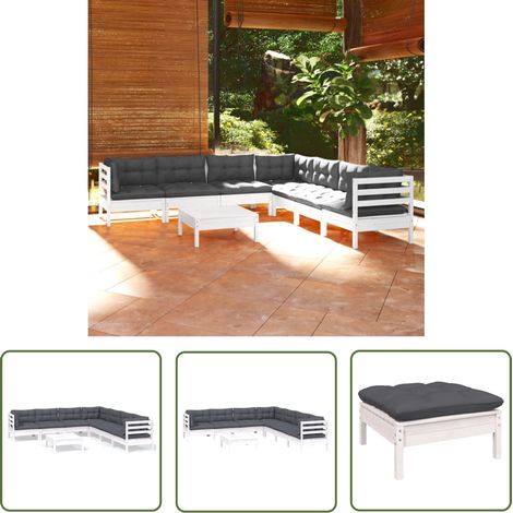 The Living Store 8-tlg. Garten-Lounge-Set mit Kissen Weiß Kiefer Massivholz - Gartensessel - Lounge Set - Gartenmöbeln - Outdoor Möbel - Rattan Sessel (1/5)