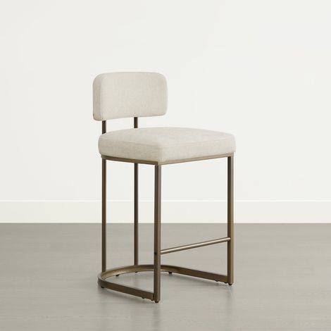 Pack de 2 Taburetes de Bar, Altura de encimera 66 cm, Tejido lino, Estructura de metal, beige (1/5)