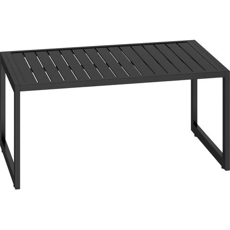 Table basse extérieure avec plateau à lattes, cadre en aluminium, pour balcon, patio, terrasse, 90 x 50 x 42 cm, noir