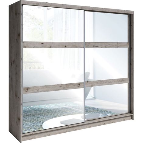 Schwebetürenschrank VELTIS mit Spiegel – L230 x H215 cm – Farbe Wellington-Eiche