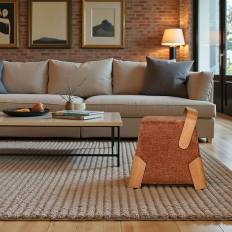 Pouf design terracotta avec poignée en bois IENA (1/5)