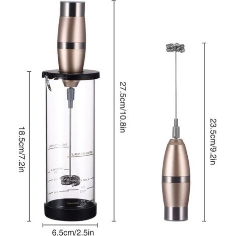 Espumador de leche eléctrico - Mini batidora de mano multifuncional con vaso medidor y funcionamiento a batería - Ideal para matcha, latte, capuchino y chocolate caliente - Negro