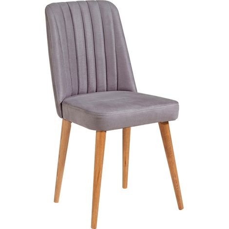 Chaise de salle à manger velours gris et bois naturel Akira (1/4)