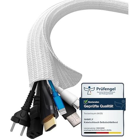 Gaine Cable Informatique Cache Câble Protection Cable Electrique Range Cable Gestion de Câble Rangement Tressée Fendue en Pet TV/PC Blanc (1/5)