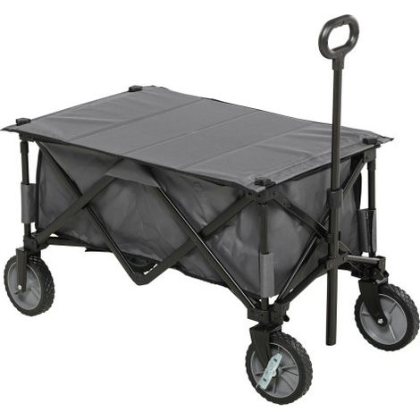 Chariot de jardin pliable – Transport 120 kg, poignée réglable, poches latérales, tablette rabattable, gris foncé – Compact et fonctionnel (1/5)