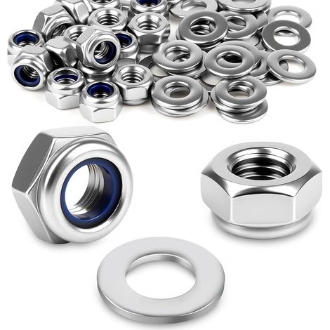 10 Pcs Ecrou M12 Frein Inox Écrous Nylon Autobloquants DIN 985 avec 10 Pcs Rondelle M12 DIN 125 A2 V2A inoxydable hexagonaux Ecrou pour Machines Véhicules et Extérieur Intérieur Meubles