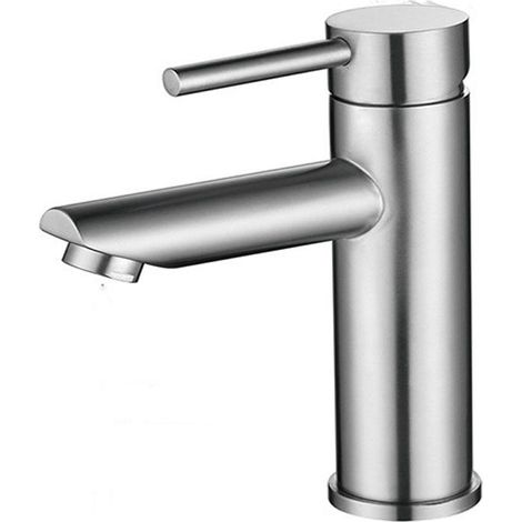 Robinet Lave Main Eau Froide avec Bec Hauteur 17 cm, Robinet Lavabo Eau Froide pour WC, Mitigeur Eau-Froide Uniquement en Acier Inox pour Salle de Bain(tube non inclus)