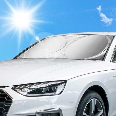 Toldo para coche, toldo delantero, resistente a los rayos UV, con aislamiento térmico y solar, plegable, color plata, 50 x 70 cm. (1/5)