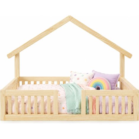 Lit cabane enfant 90x200 cm avec LED, sécurité intégrale et barrières, structure en bois, chambre cosy et rassurante pour dormir, jouer et rêver  CHICFURN (1/5)