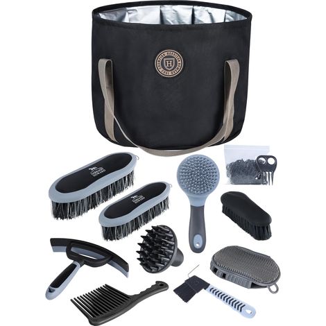 Kit de toilettage pour chevaux 9 pièces Ensemble de brosses pour chevaux avec sac fourre-tout organiseur Noir (1/5)
