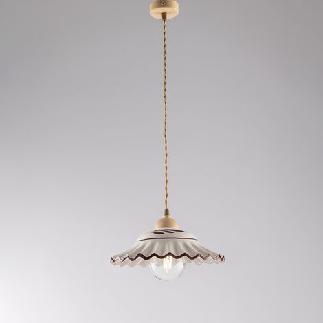Sospensione 1 Luce Ferro Avorio E Ceramica D.30 Cm Bianco Serie Palma