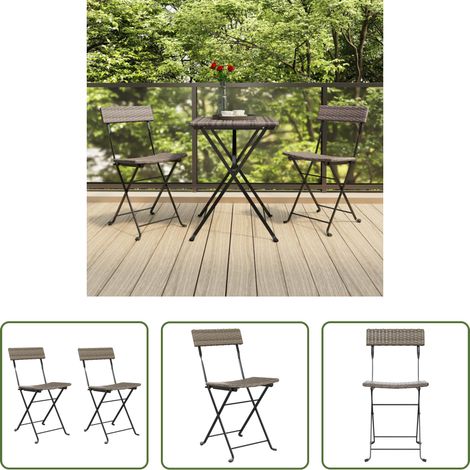 Bistrostuhl - Bistrostühle 2 Stk. Klappbar Grau Poly Rattan und Stahl (1/5)