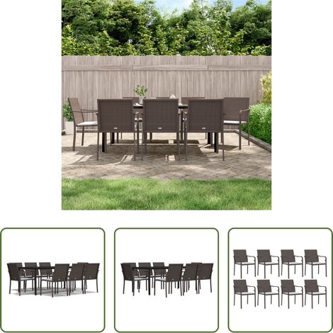 vidaXL Terrassenstuhl - 9-tlg. Garten-Essgruppe mit Kissen Poly Rattan und Stahl (1/5)