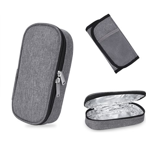 Sac isotherme de voyage pour insuline, sac isotherme pour médicaments diabétiques avec doublure isolante (gris) (1/5)