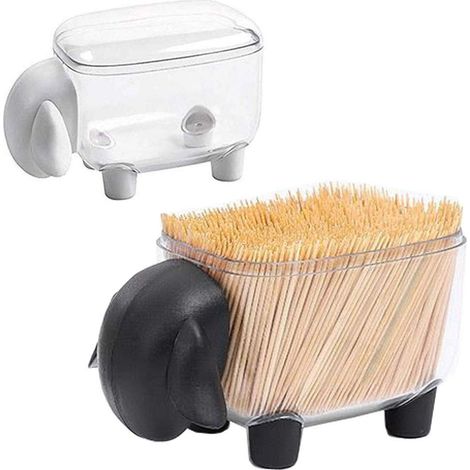 Lot de 2 boîtes de rangement transparentes en forme de mouton mignon, contenant en plastique antipoussière avec couvercle transparent polyvalent pour cotons-tiges, cure-dents, épingles, brosses rang (1/5)