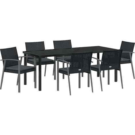 Maison Exclusive - Set da Pranzo per Giardino 7 pcs Nero e Grigio Rattan in PE