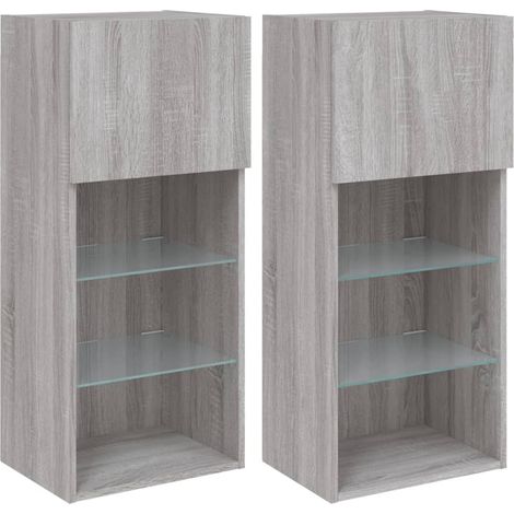Muebles de TV con luces LED 2 uds gris Sonoma 40,5x30x90 cm vidaXL
