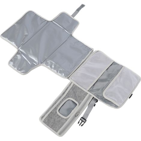 Matelas à langer portable et imperméable pour bébé, idéal pour les voyages et les promenades, avec porte-lingettes. (1/5)