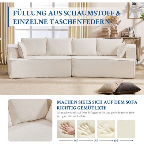 Canapé d'angle modulaire en velours côtelé blanc avec assise profonde et mousse haute résilience (1/5)
